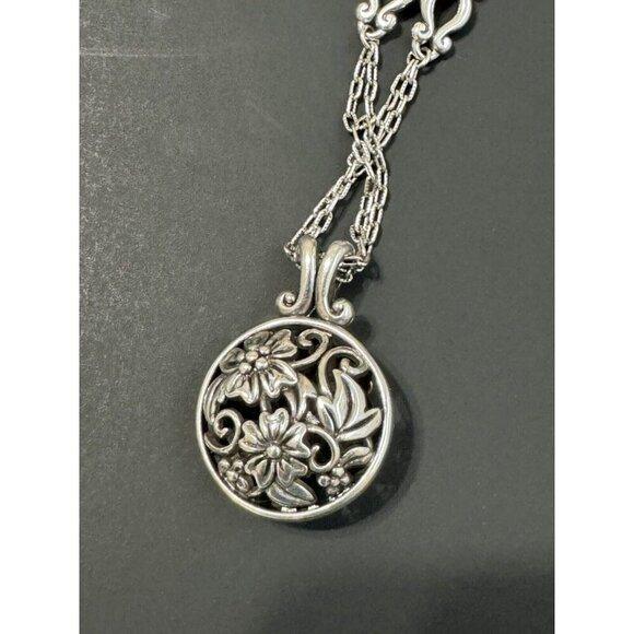 Brighton Floral Trellis Bee Flower Long Necklace 17” Silver Tone Statement Chain - Picture 6 of 12